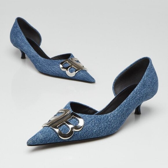 Balenciaga Blue Denim BB Knife Kitten Heel Size 6/36.5 - Picture 1 of 4